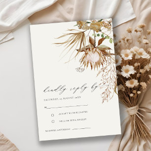 Chic Boho Protea Dry Palm Floral Wedding RSVP Enclosure Card