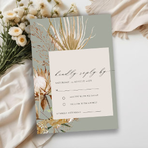 Chic Boho Protea Dry Palm Floral Wedding RSVP Enclosure Card