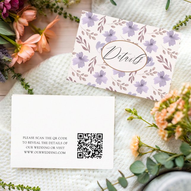 Chic Boho QR Code Wedding Details Enclosure Card (Creator Uploaded)
