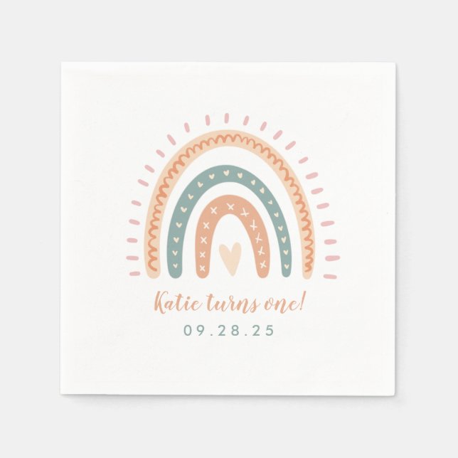 Chic Boho Rainbow Pastel First Birthday Napkin (Front)