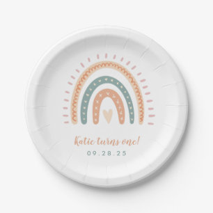 Chic Boho Rainbow Pastel First Birthday Paper Plate