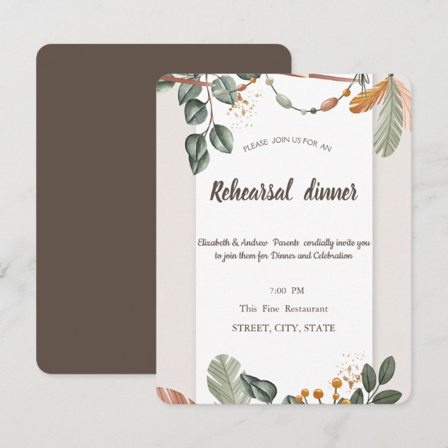 Chic Boho Rehearsal Dinner  Invitation (Front/Back)