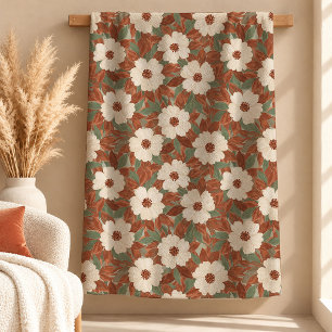 Chic Boho Rust Dusty Green Flowers Blanket
