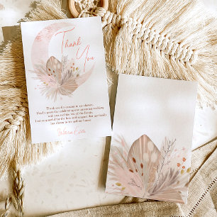 Chic boho rustic pampas floral moon bridal thank you card