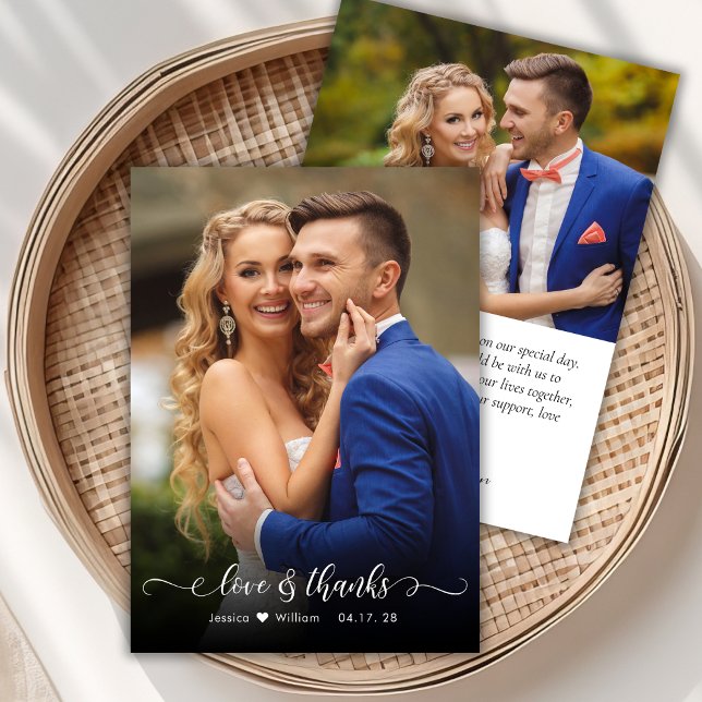 Chic Boho Script 2 Photo Wedding Thank You Card (Creator Uploaded)