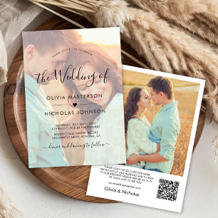 Chic Boho Script Photo Overlay QR Code Wedding Invitation