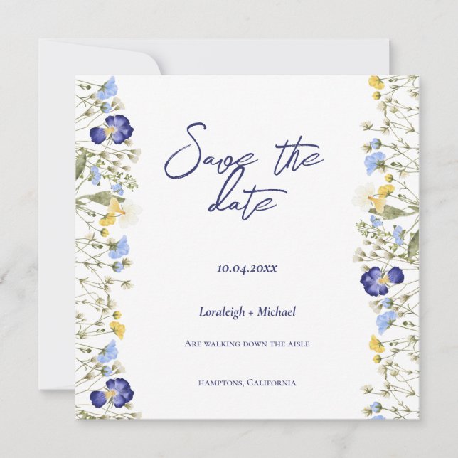 Chic boho simple wildflowers Wedding Save The Date (Front)