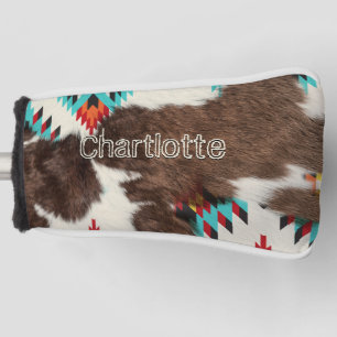 Chic Boho Southwestern Cowhide Name Golf Head Cover