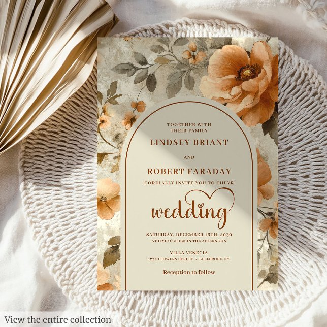 Chic Boho Terra Cotta Ivory Sage Floral Wedding  Invitation (Chic Boho Terra Cotta Ivory Sage Floral Wedding Invitation)