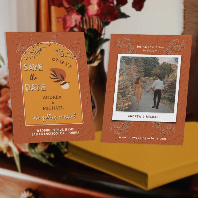 Chic Boho Terracotta Rust Burnt Orange Retro Photo Invitation (Creator Uploaded)
