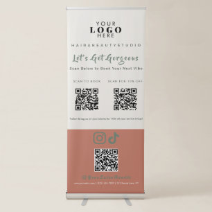Chic Boho Terracotta Sage 3 QR Code Salon Retractable Banner
