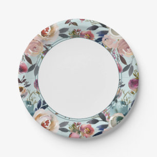 Chic Boho Wedding Blush Pink on Sage Green Paper Plate