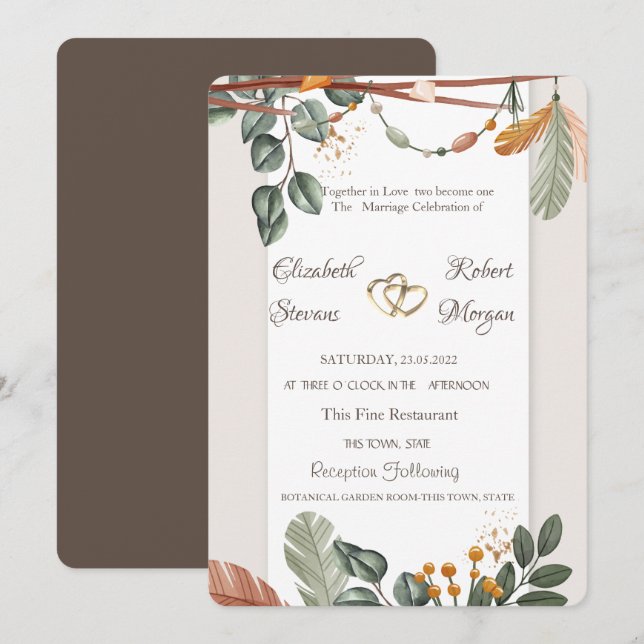 Chic Boho Wedding Invitation (Front/Back)