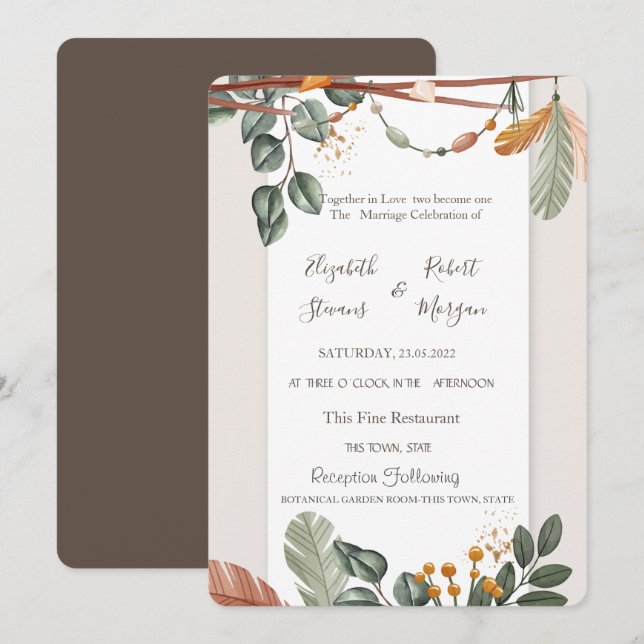 Chic Boho Wedding  Invitation (Front/Back)