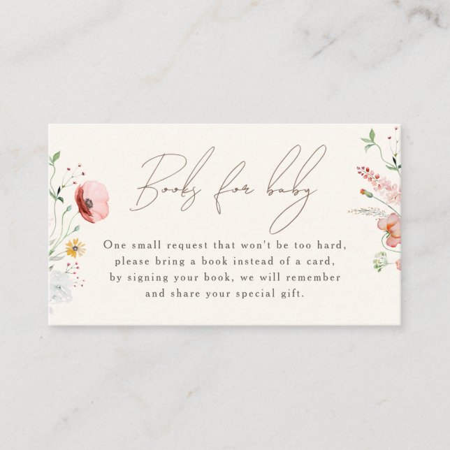 Chic Boho Wildflower Baby Shower Books For Baby Enclosure Card (Front)