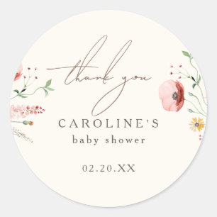 Chic Boho Wildflower Baby Shower Thank You Classic Round Sticker