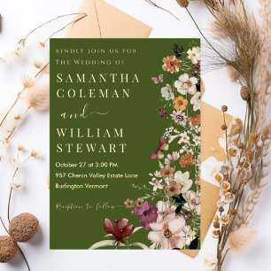 Chic Boho Wildflower Rustic Moss Green Wedding