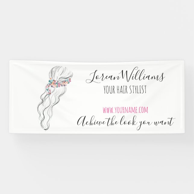 Chic boho wildflower Wedding Hair Stylist floral Banner (Horizontal)
