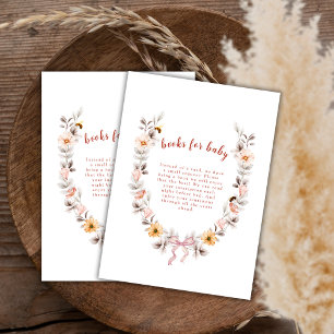 Chic Boho Wildflower Wreath Books For Baby Shower Enclosure Card