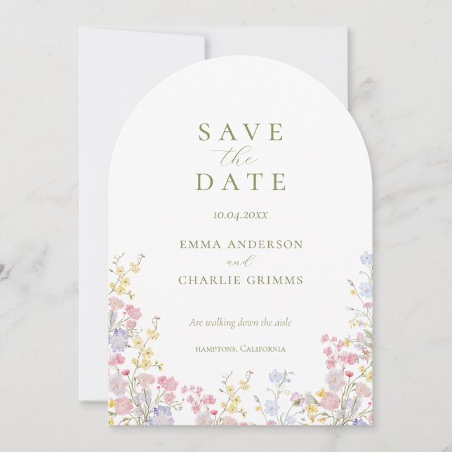 Chic Boho wildflowers Wedding Save the Date Invitation (Front)