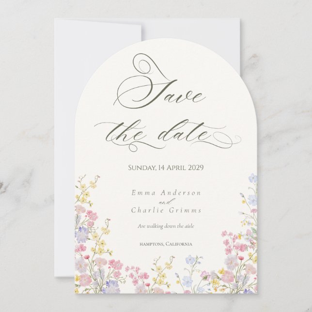 Chic Boho wildflowers Wedding Save the Date Invitation (Front)