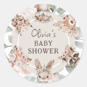 Chic Boho Woodland Animals Baby Shower Classic Round Sticker