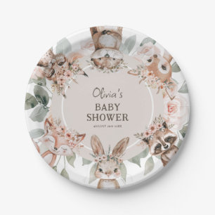 Chic Boho Woodland Animals Baby Shower Paper Plate