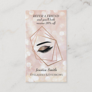 Chic bokeh geometrical eyelashes & eyebrows referral card