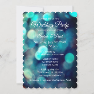 Chic bokeh light effect co-ed couple wedding party invitation