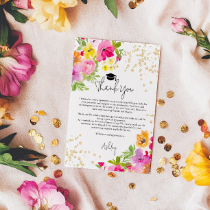 Chic Bold Boho Glitter Watercolor Graduation  Thank You Card