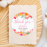 Chic Bold fall floral watercolor bridal shower Classic Round Sticker<br><div class="desc">Modern girly bold floral watercolor chic bridal shower thank you sticker with bright orange,  peach,  pink,  and green flowers bouquet and elegant script font.</div>