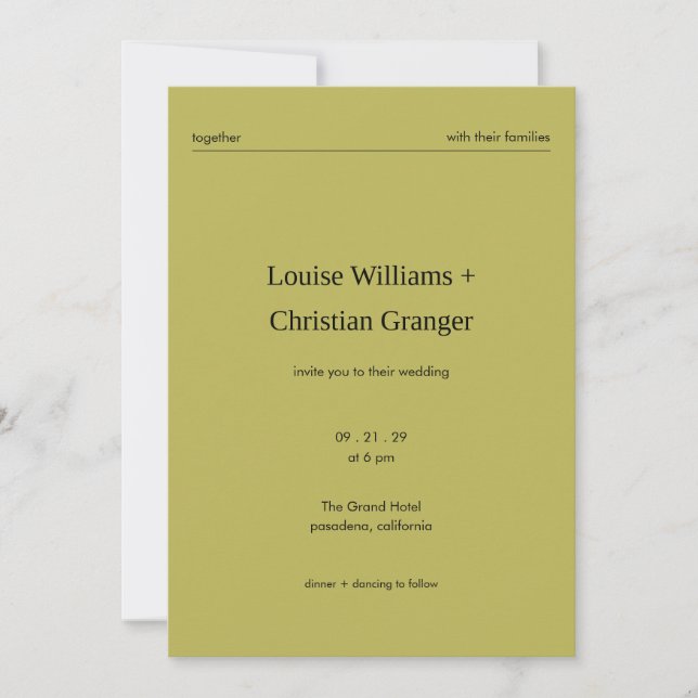 Chic Bold Minimalist Editorial Green Wedding Invitation (Front)
