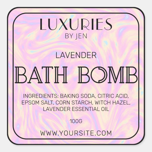 Chic Bold Modern Holographic Bath Bomb Spa Label (Front)