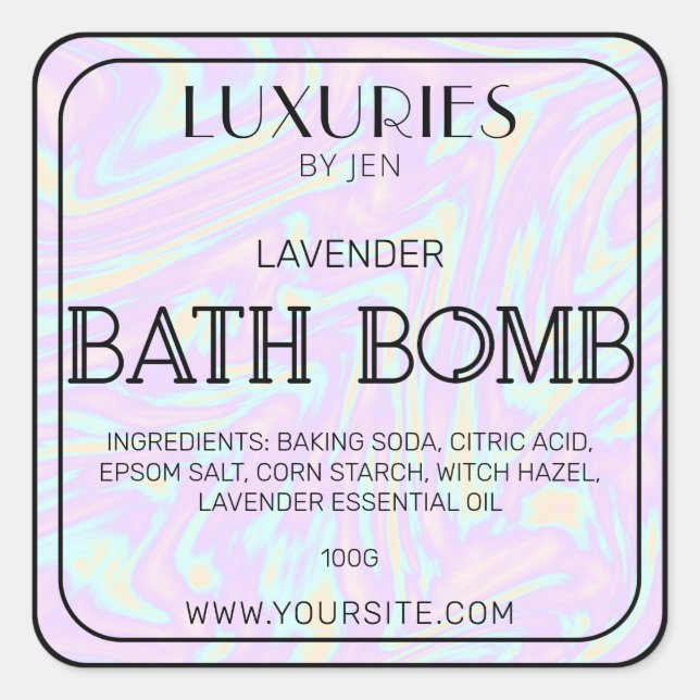 Chic Bold Modern Holographic Bath Bomb Spa Label (Front)