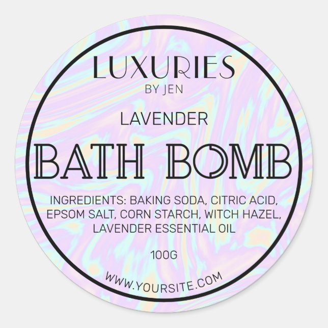 Chic Bold Modern Holographic Bath Bomb Spa Label (Front)