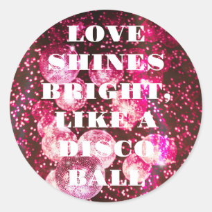 Chic Bold Pink Glitter Retro Disco Balls Thank You Classic Round Sticker