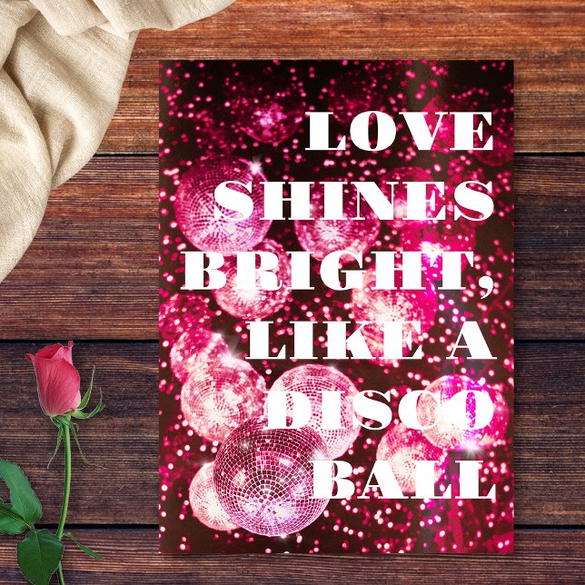 Chic Bold Pink Glitter Retro Disco Balls Wedding Invitation (Front)