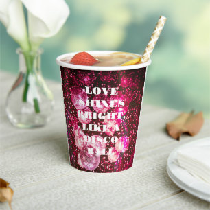 Chic Bold Pink Glitter Retro Disco Balls Wedding Paper Cups