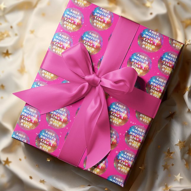 Chic Bold Pink Glitter Retro Disco Balls Wedding Wrapping Paper (Creator Uploaded)