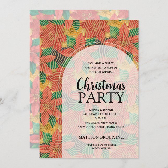 Chic Bold Poinsettias Christmas Party Invitation (Front/Back)