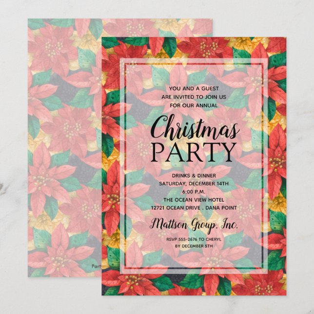 Chic Bold Poinsettias Christmas Party Invitation (Front/Back)