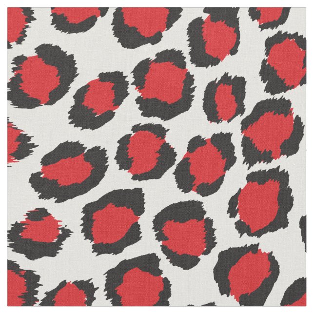 Chic bold red black white cheetah print pattern fabric (Close Up)