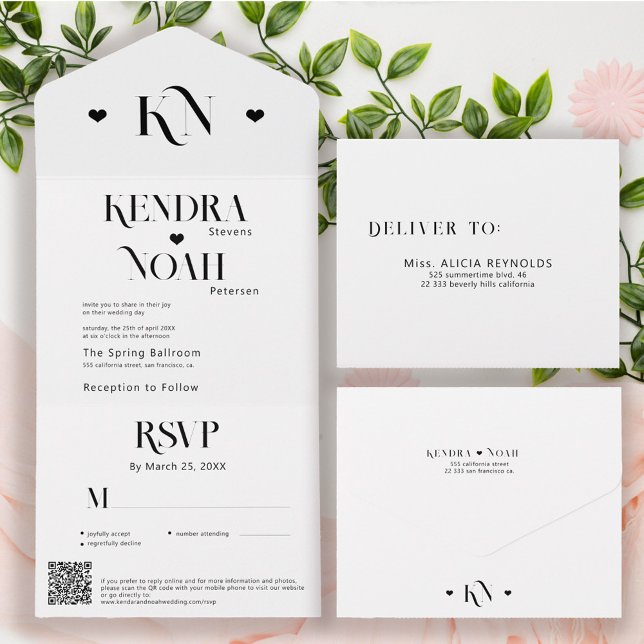 Chic bold typography RSVP QR code details wedding All In One Invitation (Creator Uploaded)