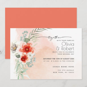 Chic Bold Watercolor Scarlet Coral Flowers Invitation
