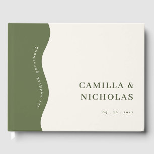 Chic Bold Wave Dark Olive Green Wedding Guest Book
