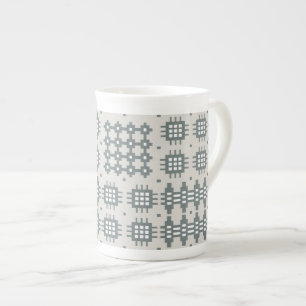 Chic Bone China Mug: Welsh Tapestry Pattern, Grey Bone China Mug