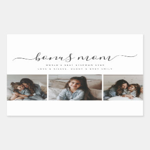 Chic Bonus Mum Photo White Rectangular Mothers Day Rectangular Sticker