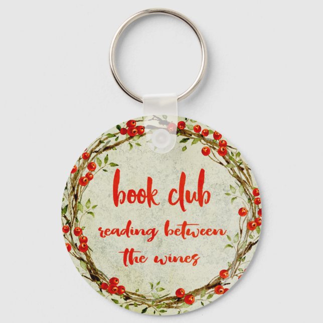 Chic Book Club Watercolor Reading WIne Key Ring (Front)