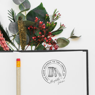 Chic Bookcase Elegant Round Custom Library Books Rubber Stamp