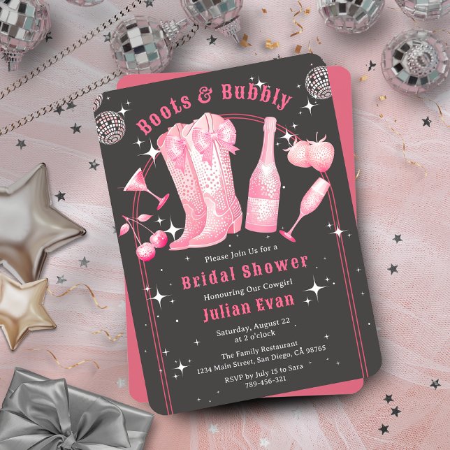 Chic Boots & Bubbly Cowgirl Pink Bridal Shower Invitation (Chic Boots & Bubbly Cowgirl Pink Bridal Shower Invitation)